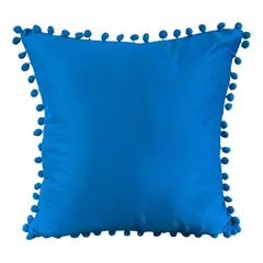 GENERICO - Pack 4 Fundas De Cojines Con Pompones Terciopelo Celeste
