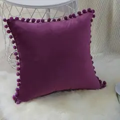 GENERICO - Funda De Cojines Con Pompones Medida 45x45 Terciopelo Morado