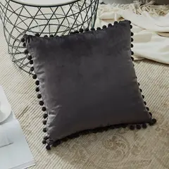 GENERICO - Funda De Cojines Con Pompones Medida 45x45 Terciopelo Gris Oscuro