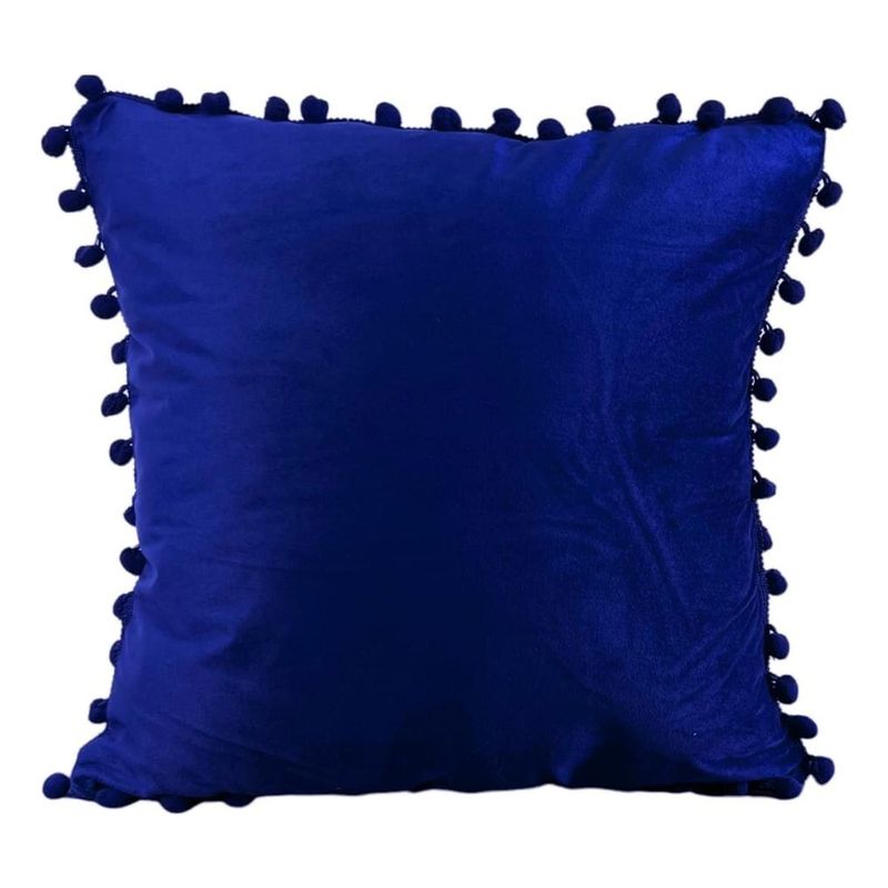 GENERICO - Funda De Cojines Con Pompones Medida 45x45 Terciopelo Azul
