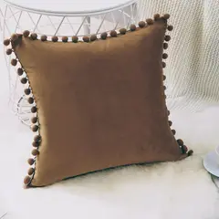 GENERICO - Funda De Cojines Con Pompones Medida 45x45 Terciopelo Cafe