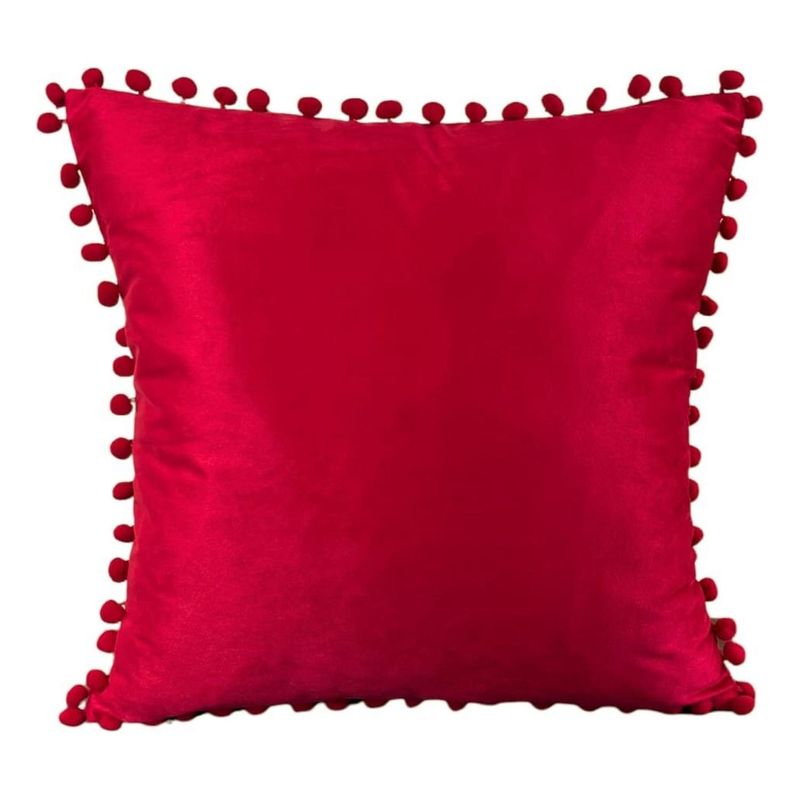 GENERICO - Funda De Cojines Con Pompones Medida 45x45 Terciopelo Rojo