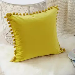 GENERICO - Funda De Cojines Con Pompones Medida 45x45 Terciopelo Amarillo