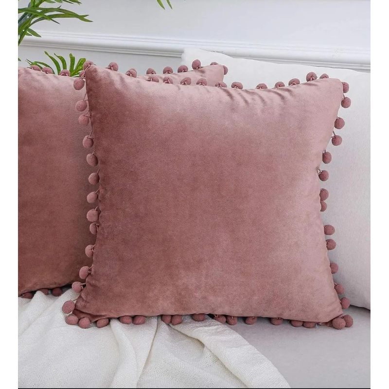 GENERICO - Funda De Cojines Con Pompones Medida 45x45 Terciopelo Rosado
