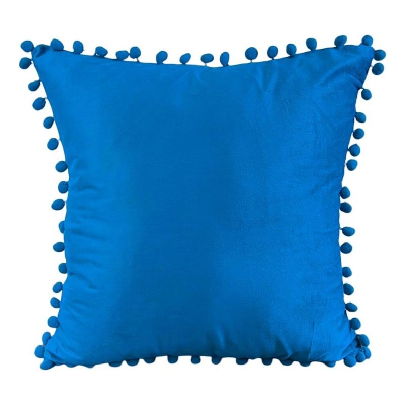 GENERICO - Funda De Cojines Con Pompones Medida 45x45 Terciopelo Celeste