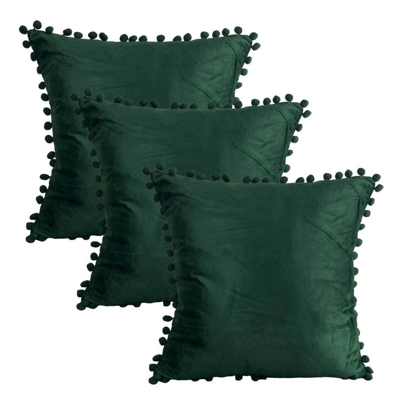 GENERICO - Set 3 Fundas De Cojines Terciopelo Con Pompones Verde