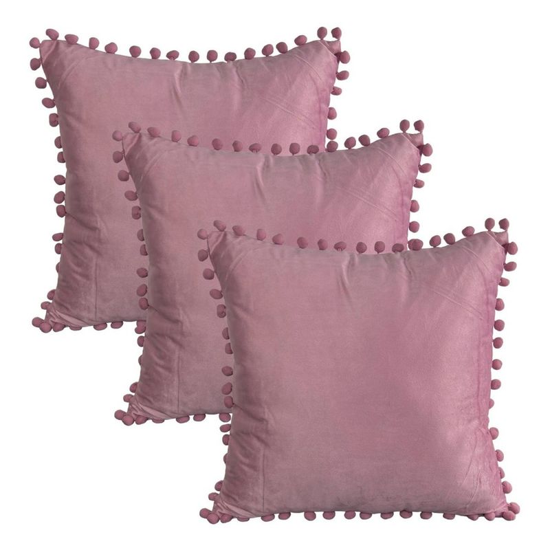 GENERICO - Set 3 Fundas De Cojines Terciopelo Con Pompones Rosado