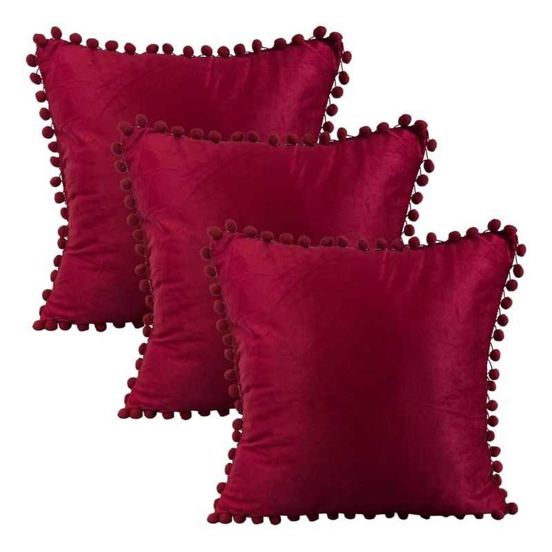 GENERICO - Set 3 Fundas De Cojines Terciopelo Con Pompones Conchevino