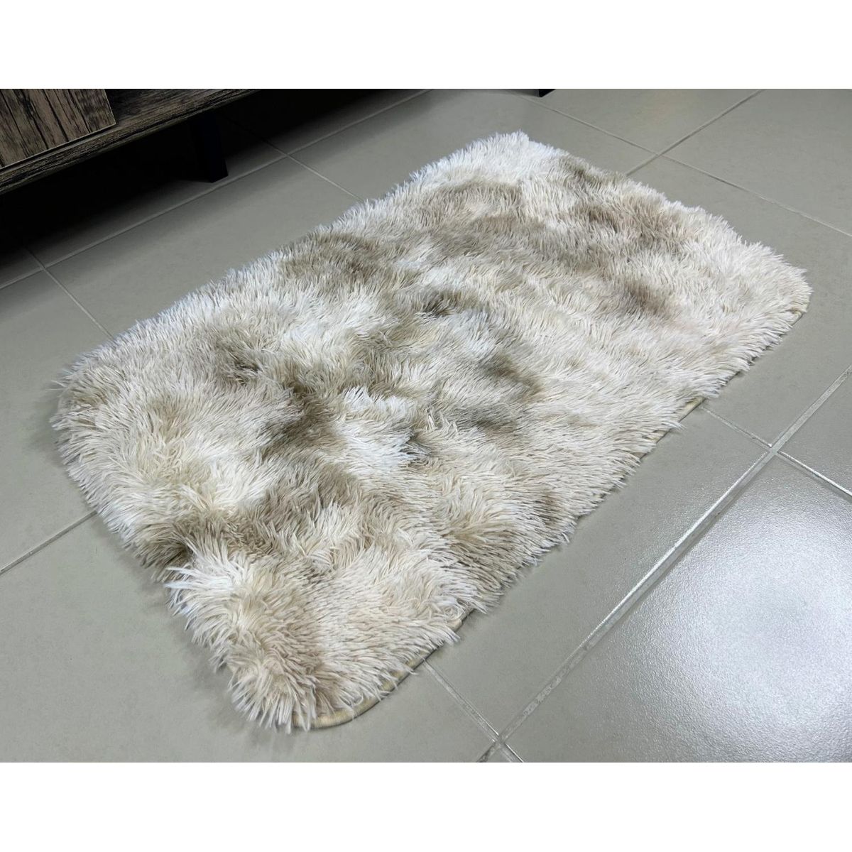 GENERICO - Alfombra Baja De Cama Peluda 100% Poliester 50x80cm Beige Jaspeado