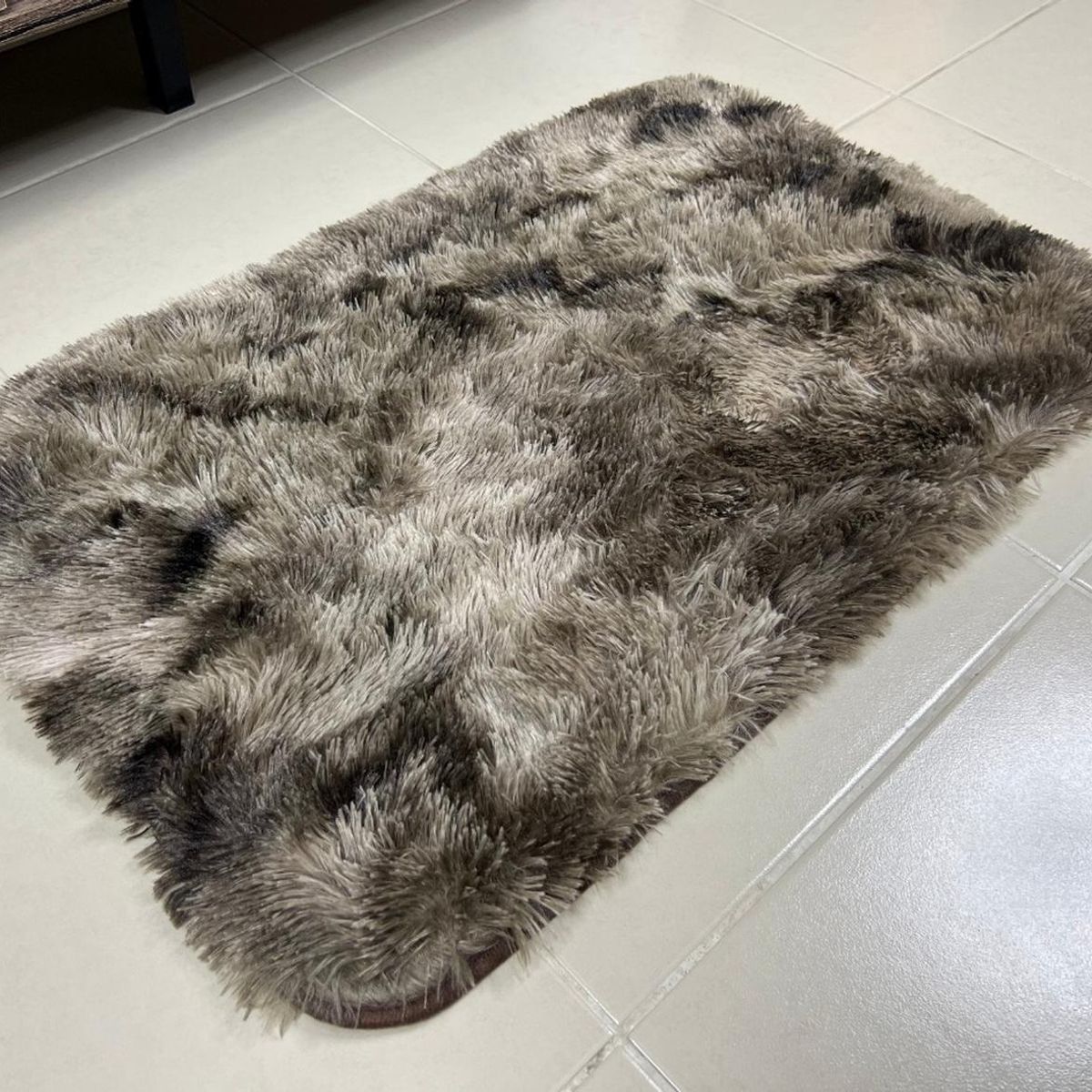 GENERICO - Alfombra Baja De Cama Peluda 100% Poliester 50x80cm Cafe Jaspeado