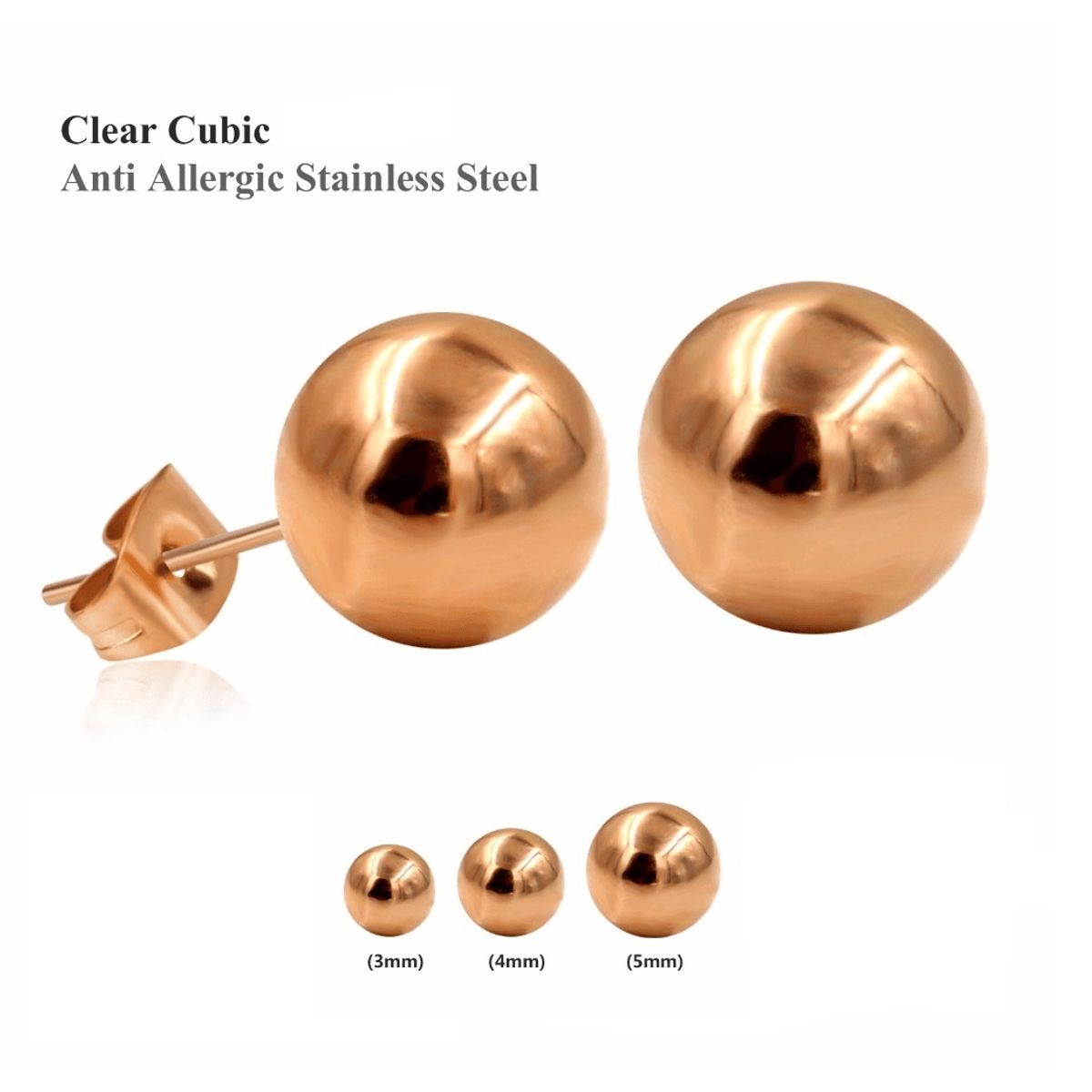 ELBAULDEJUMA - Aros esferas 4mm Gold rose chapado en oro 18kl hipoalergenico