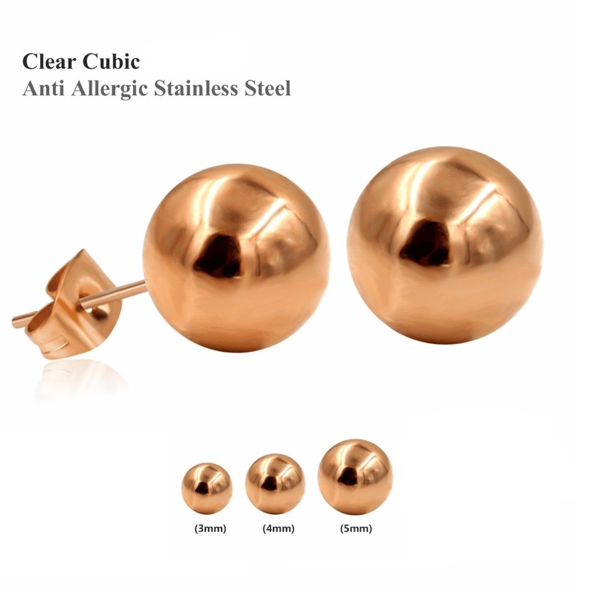 ELBAULDEJUMA - Aros esferas 5mm Gold rose chapado en oro 18kl hipoalergenico