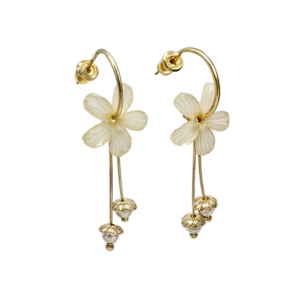 ELBAULDEJUMA - Aros dorados estilo coreano flor blanca