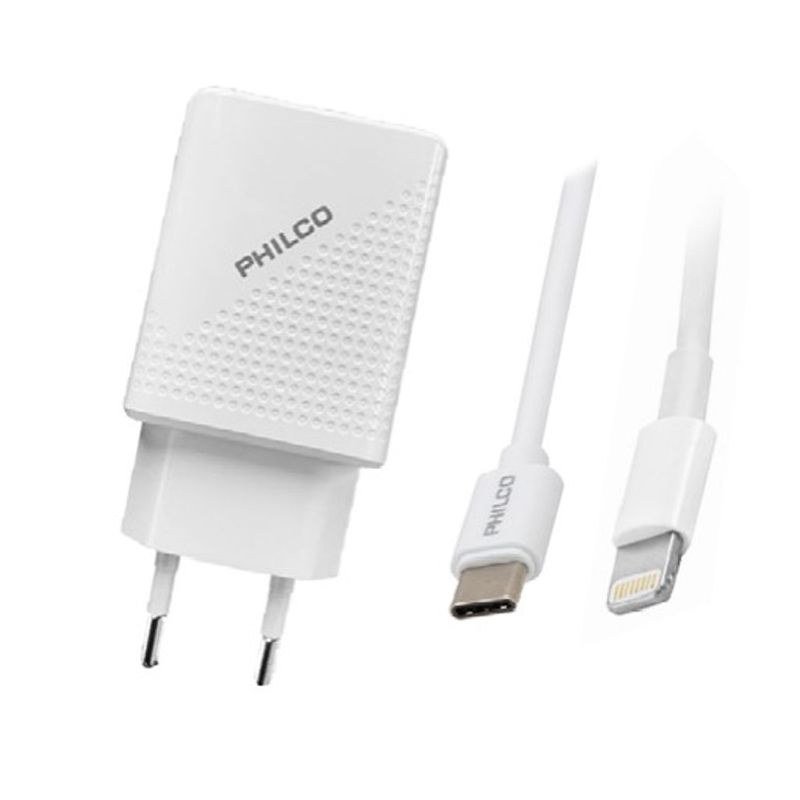 PHILCO - Cargador de Pared para Iphone puerto USB C y Cable Lightning
