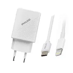PHILCO - Cargador de Pared para Iphone puerto USB C y Cable Lightning