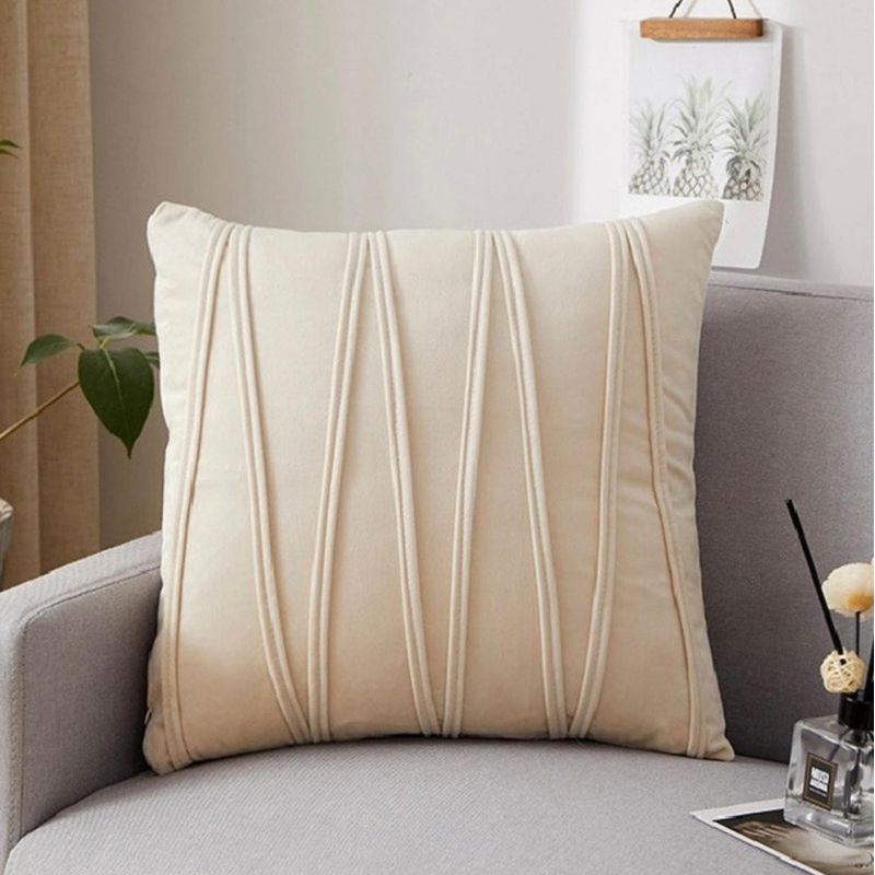 GENERICO - Funda De Cojin Terciopelo Pack 2 Unidades Con Diseño 45x45cm - Crema