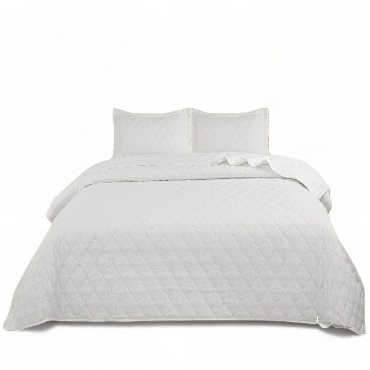 GENERICO - Quilt De Verano 2 Plazas En Algodón Con Pompones+ 2 Fundas Blanco