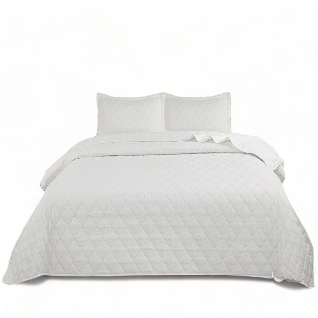 GENERICO - Quilt De Verano 2 Plazas En Algodón Con Pompones+ 2 Fundas Blanco