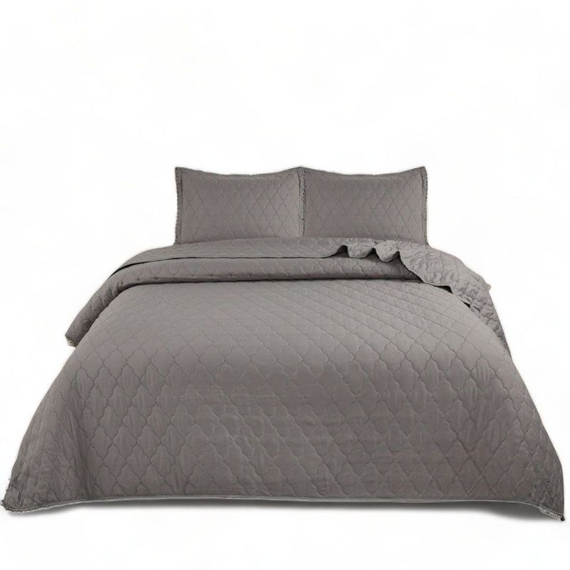 GENERICO - Cobertor King En Algodón De Verano Con Pompones + 2 Fundas Gris