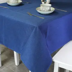 GENERICO - Mantel Rectangular 140cmx220cm En Lino Para Mesa De 6 Sillas - Azul