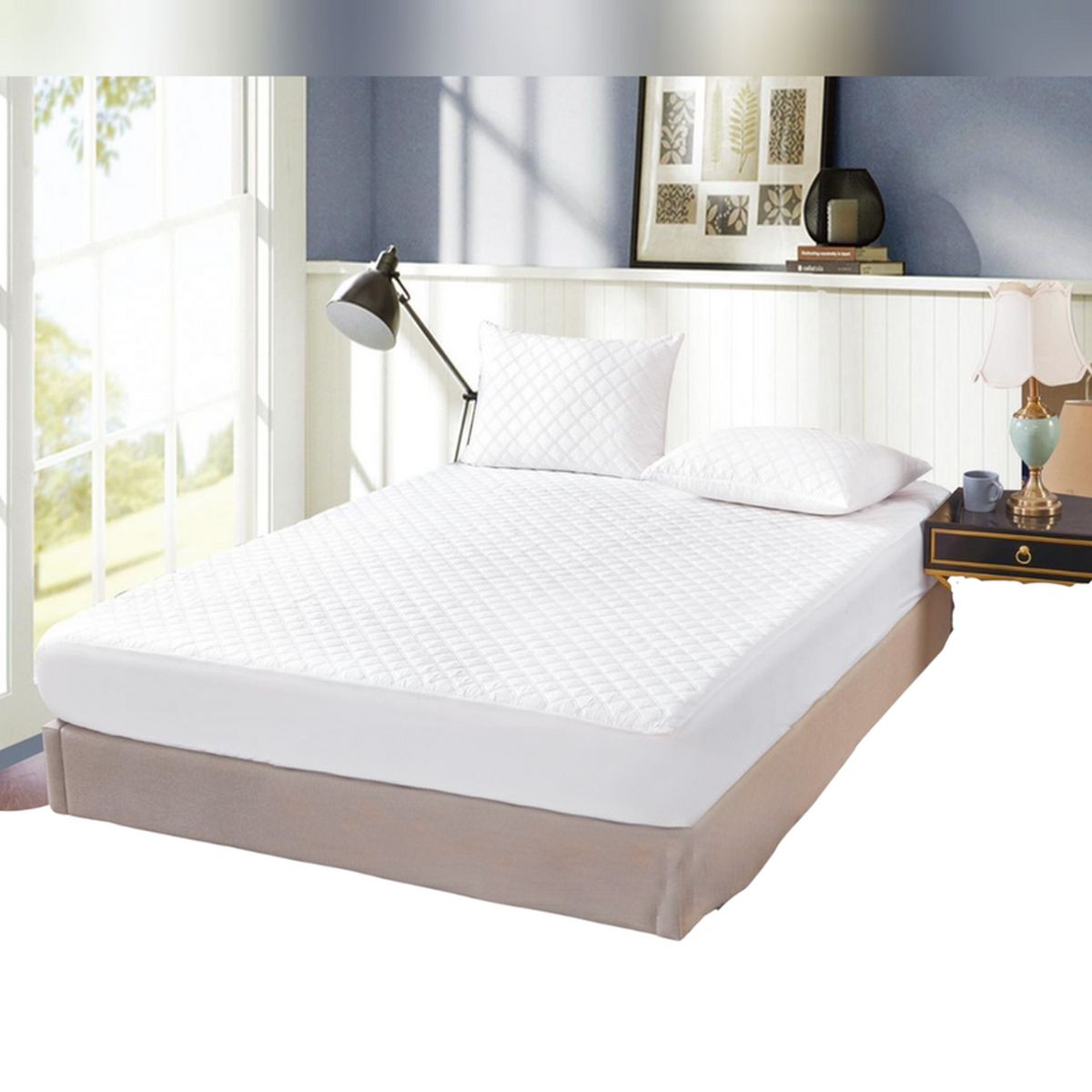 GENERICO - Cubre Colchón Protector De 2 Plazas + 2 Fundas De Almohada - Blanco