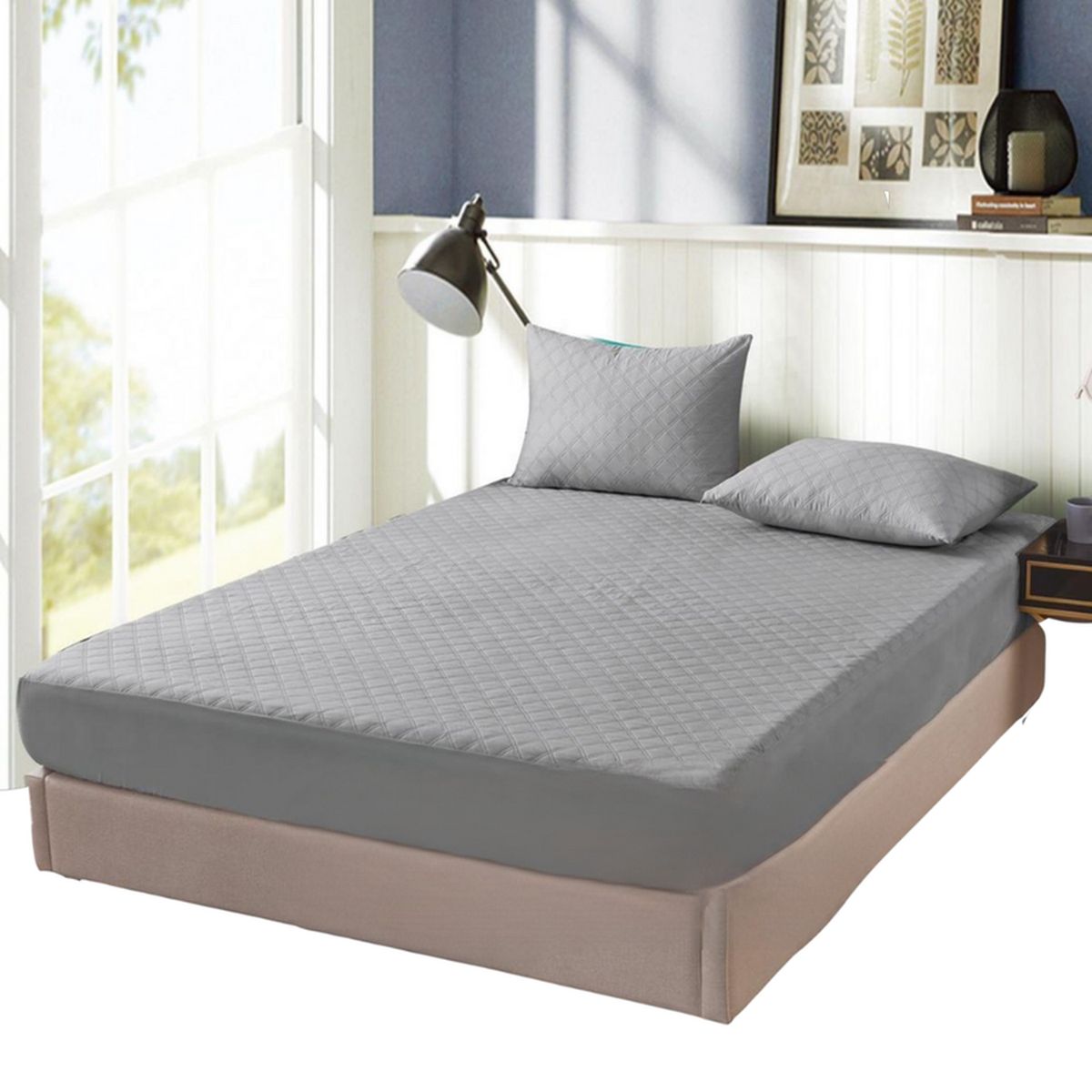 GENERICO - Cubre Colchón King 2.5 Plaza Mas 2 Funda Almohada - Gris