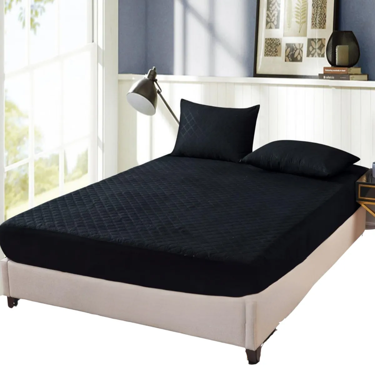 GENERICO - Cubre Colchón King 2.5 Plaza Mas 2 Funda Almohada - Negro