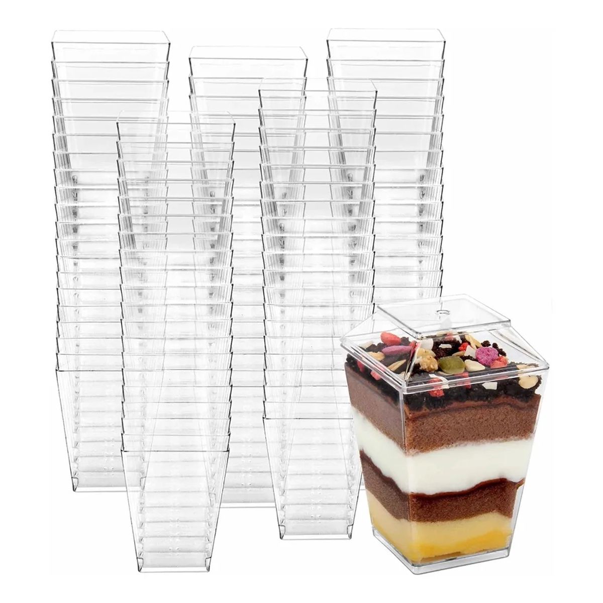 MUNDO MAGIA - Vaso O Pocillos C/tapa 150 Ml Acrílico Postre X 50 Unidades