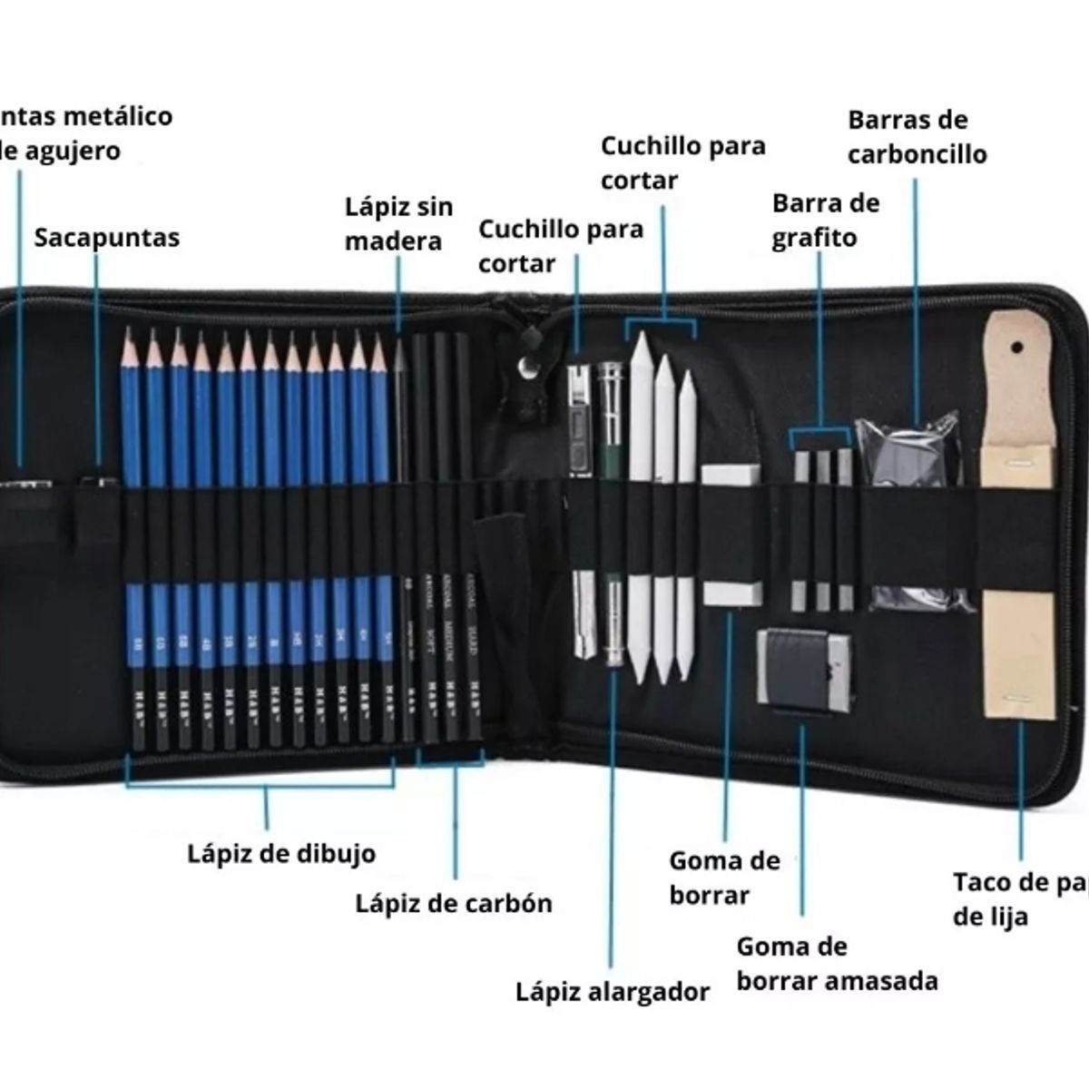 GENERICO - Kit Para Dibujo 32 Piezas Profesional Estuche Set Lápices