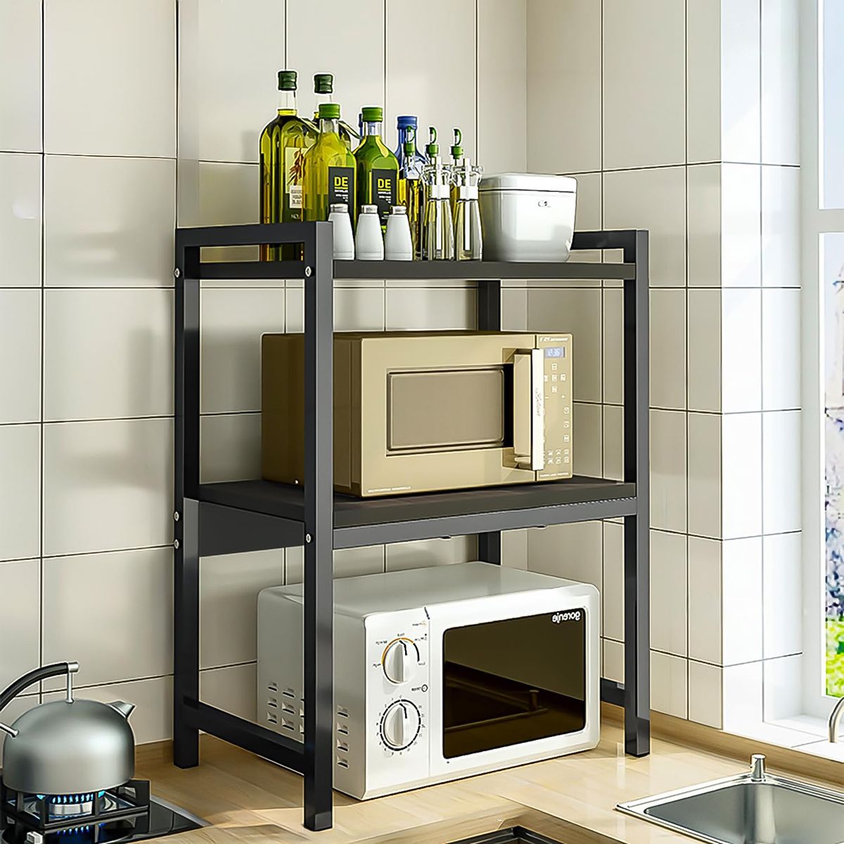 EVERSO - Estante Para Horno De Microondas 3 Niveles Organizador Color Negro