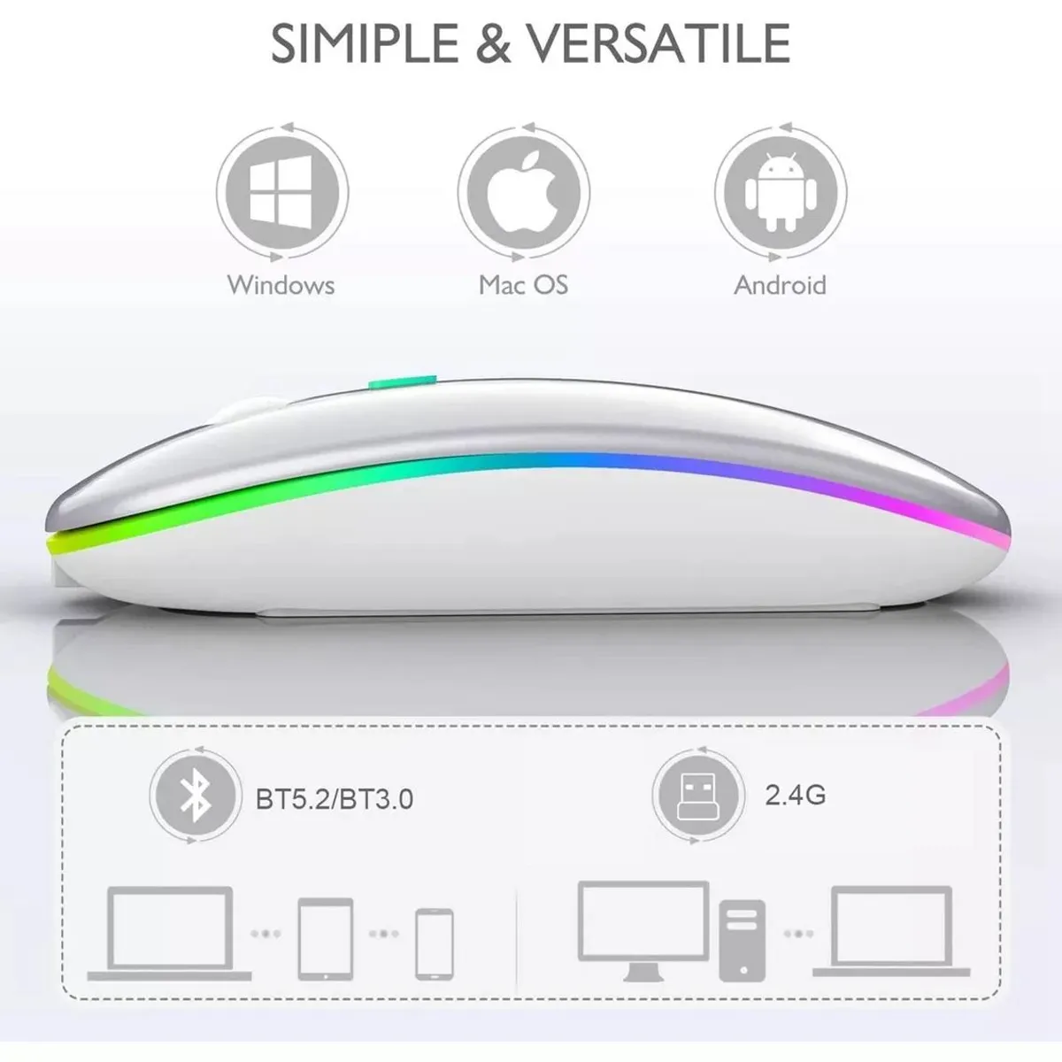 KUANGYE - Mouse Inalámbrico Ergonomico Ratón Wireless Recargable Led