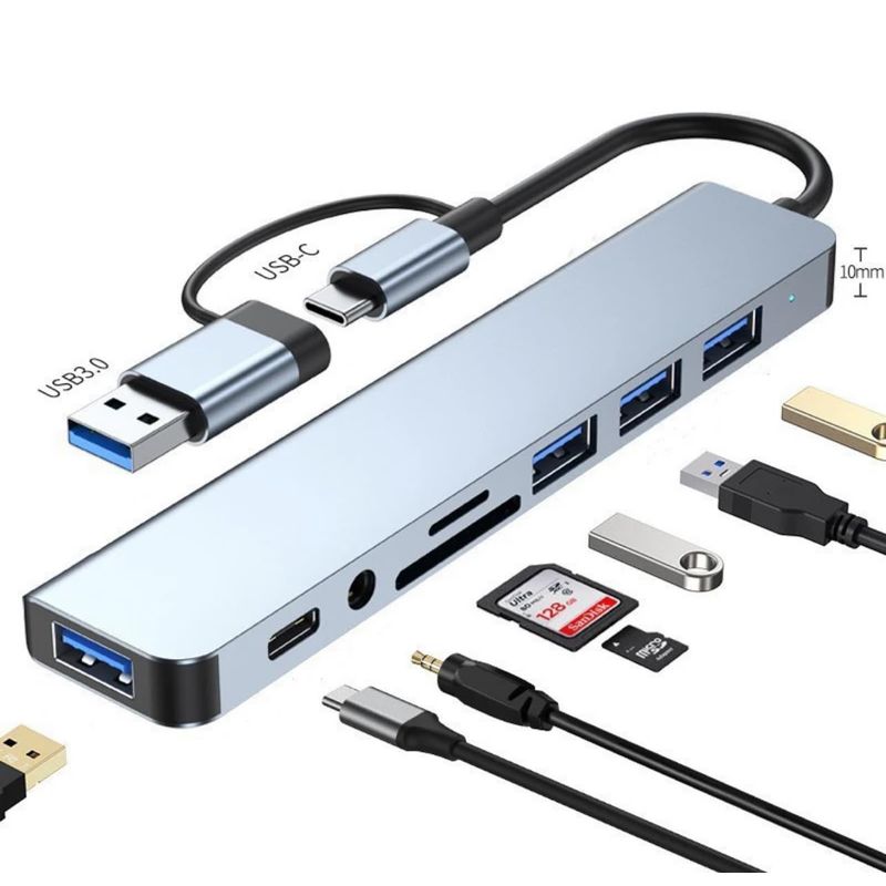 EVERSO - Adaptador Multipuerto Hdmi Hub Usb-c Con Ethernet 8 En 1 Usb
