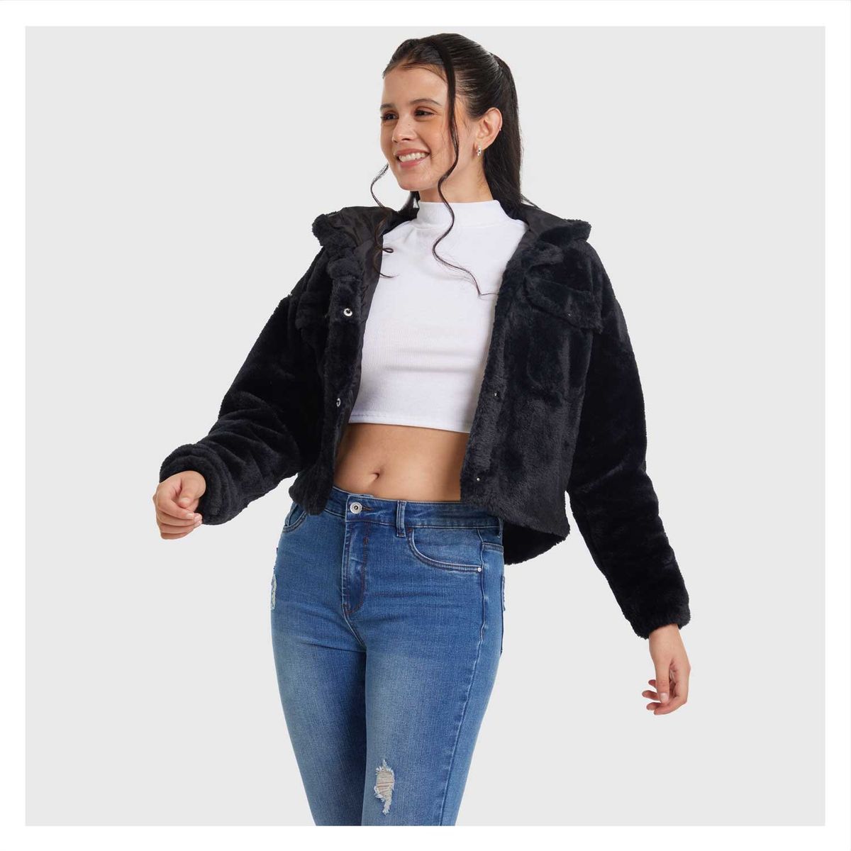 FASHION'S PARK - Polar Mujer Tipo Chaqueta Negro Fashion's Park