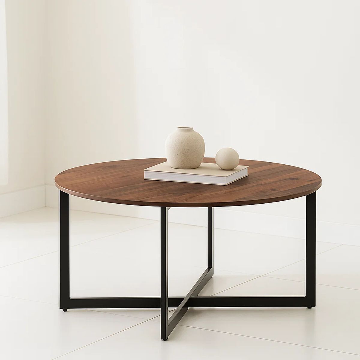 KLIK - Mesa de centro 80cm redonda - Madera Oscura Walnut