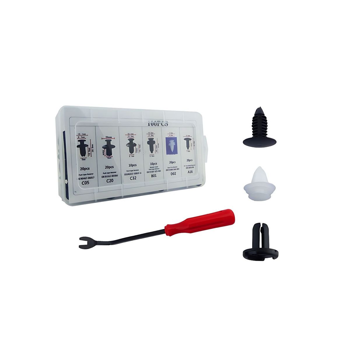 GENERICO - Kit De Clips De Retencion En Pvc Para Auto De 100 Piezas