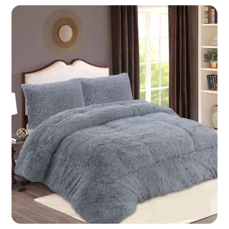 GENERICO - plumón king gris plata peludito mas grande 250x270 incluye fundas GSOL