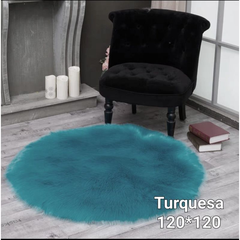 GENERICO - Alfombra redonda 120 x 120cm Piel de Oveja turquesa