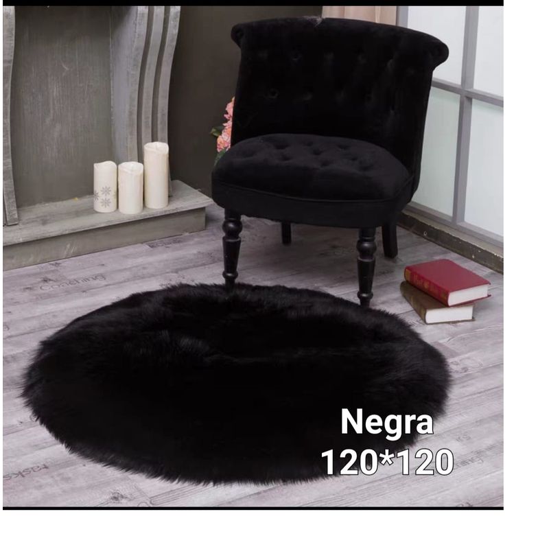 GENERICO - Alfombra redonda 120 x 120cm Piel de Oveja Negro