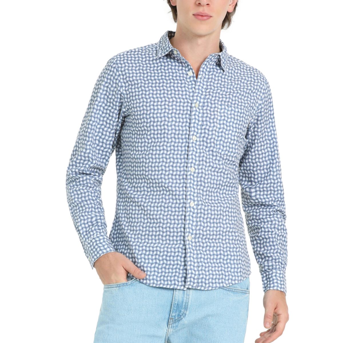 DOCKERS - Camisa Hombre Casual Slim Fit Azul Dockers