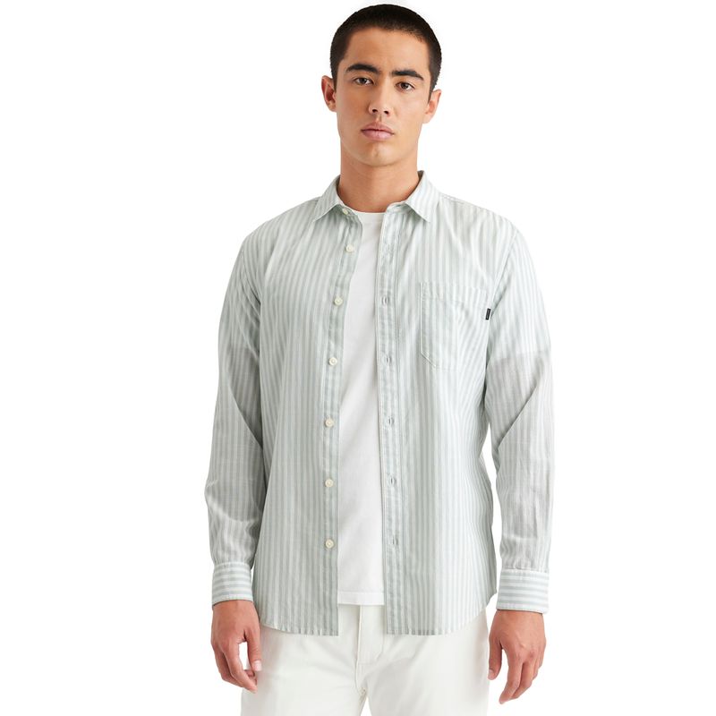 DOCKERS - Camisa Hombre Casual Slim Fit Celeste a Rayas Dockers