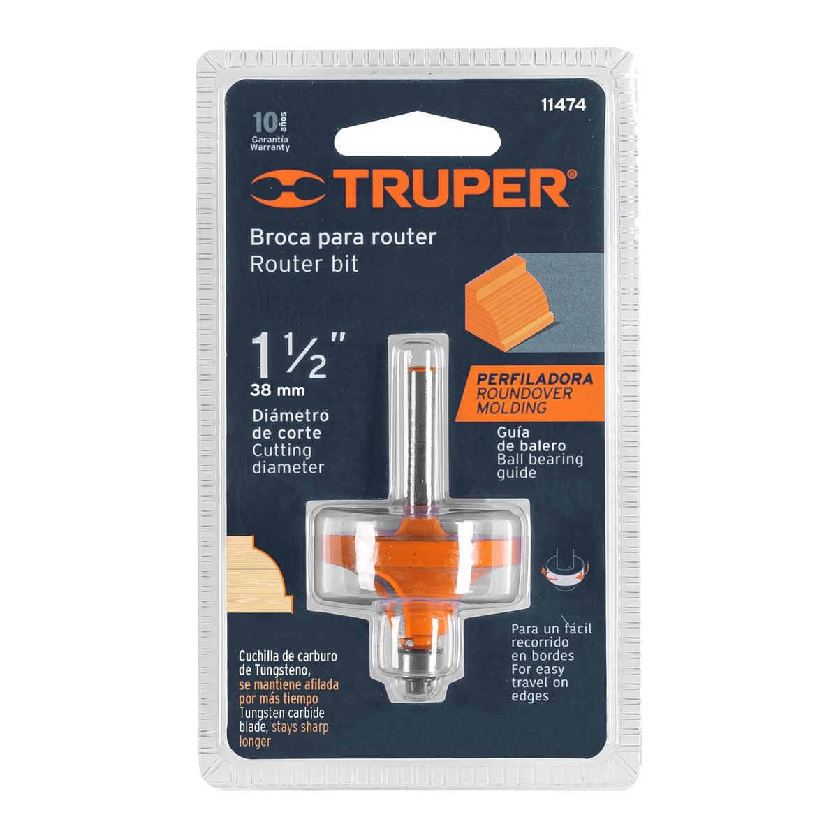 TRUPER - Fresa Para Router Redondeado 1-12 Con Balero