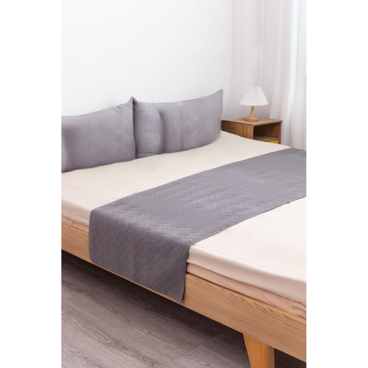 GENERICO - Piecera Para Cama 2 Plaza - King Terciopelo Plush 70x210cm - Gris