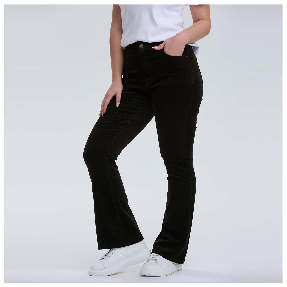 FASHION'S PARK - Pantalón Mujer Flare Cotelé Verde Fashion's Park