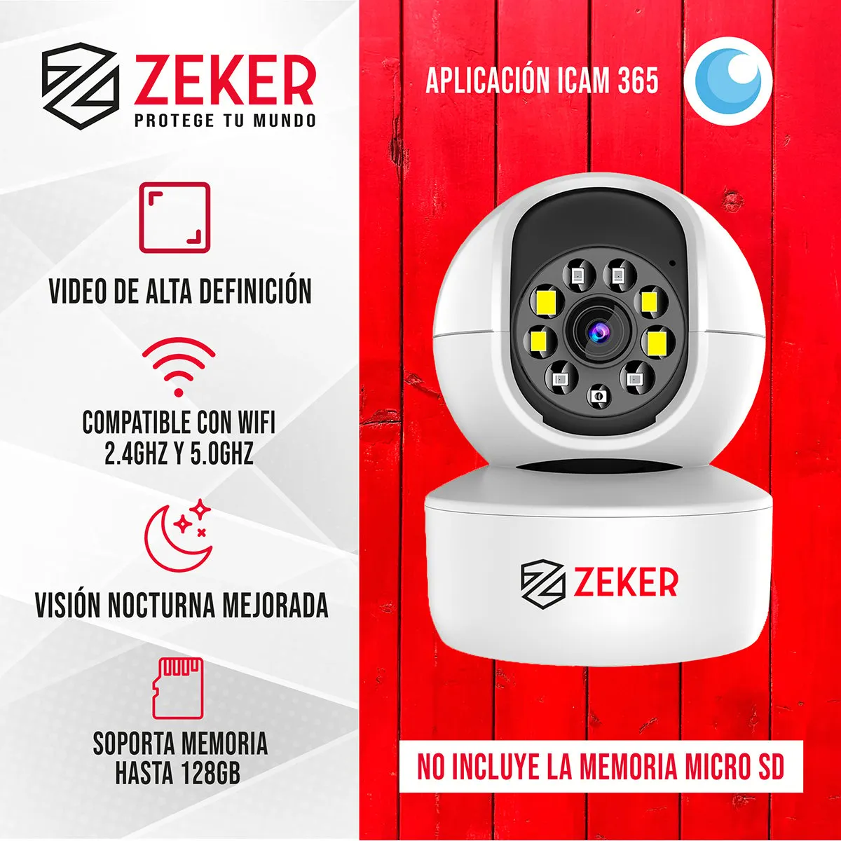 ZEKER - Cámara De Seguridad Interior Wifi IP Zeker 2MP 5G Pan Tilt