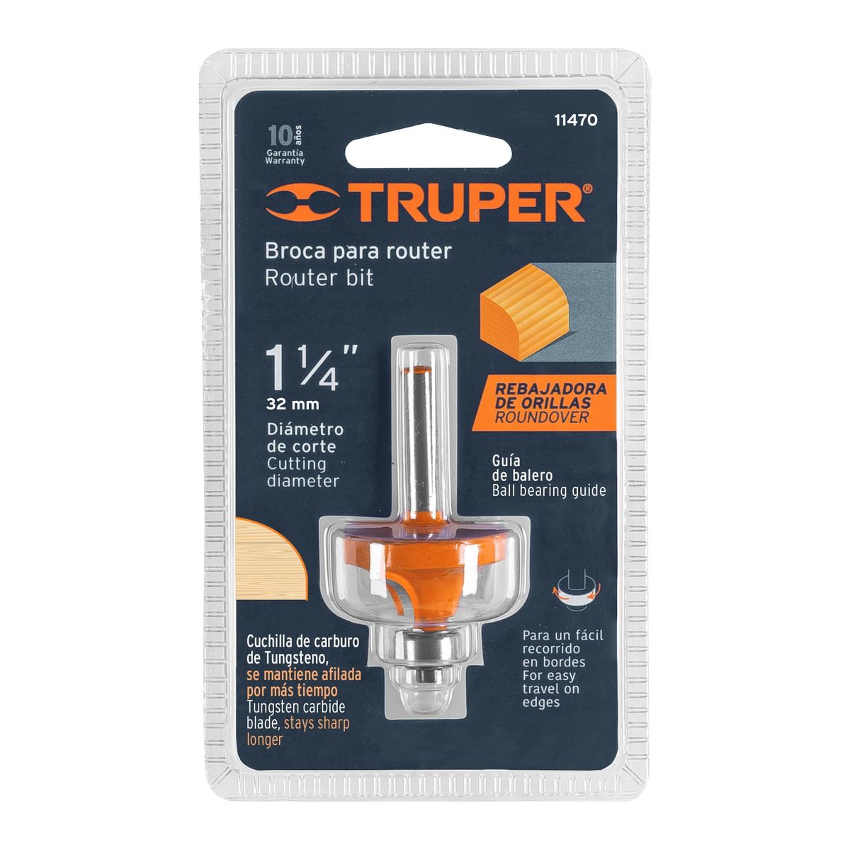 TRUPER - Fresa Para Router Redondeado 1-14 Con Balero