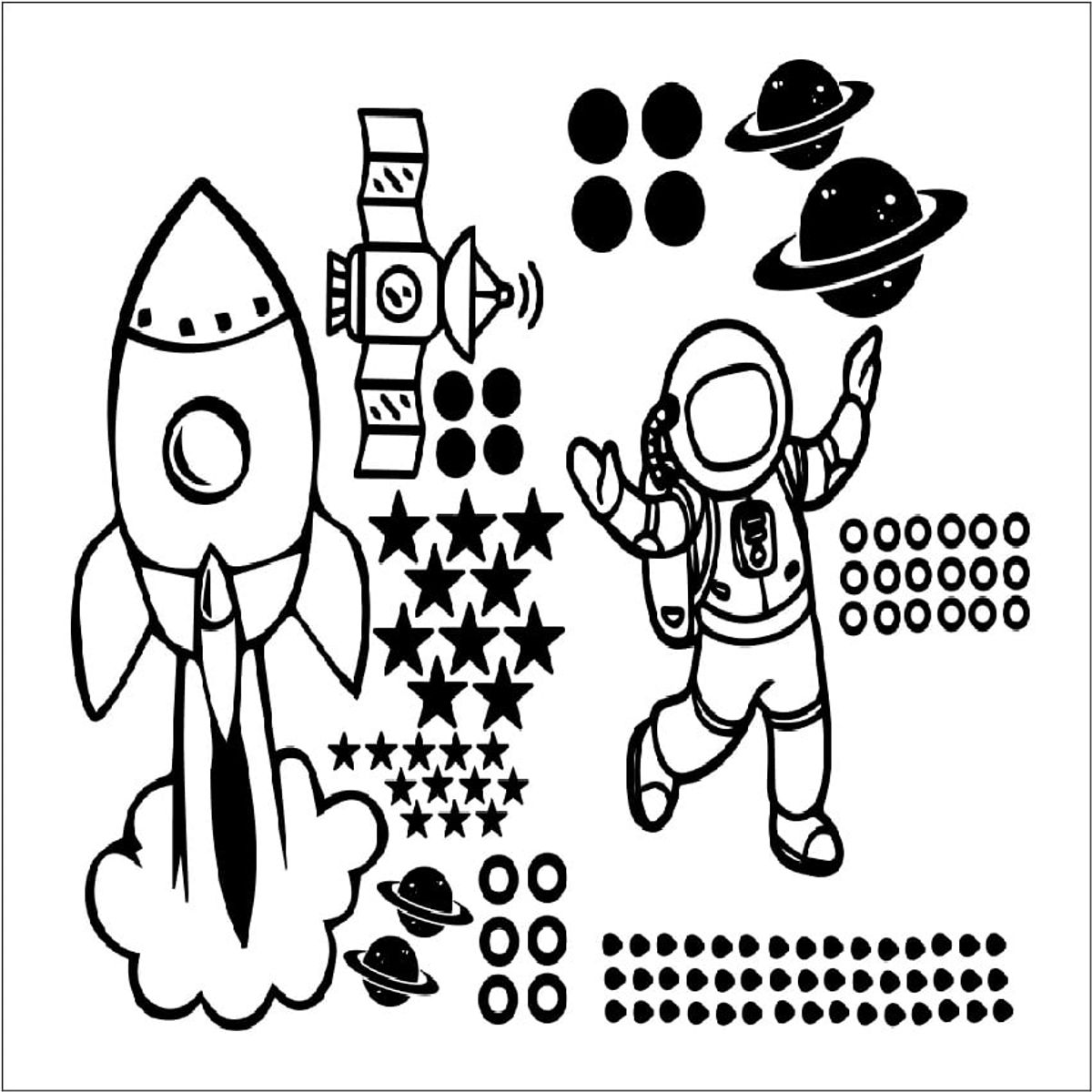 GENERICO - Sticker Decorativo Infantil Astronauta Nave Espacial  Negro Azul