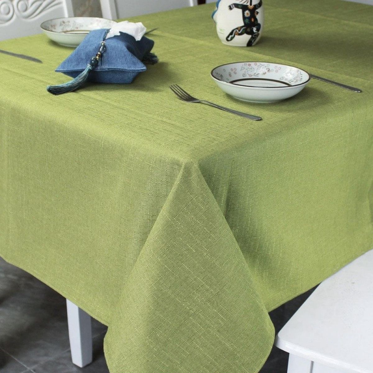 GENERICO - Mantel Rectangular 140cmx220cm En Lino Para Mesa De 6 Silla-Verde lima