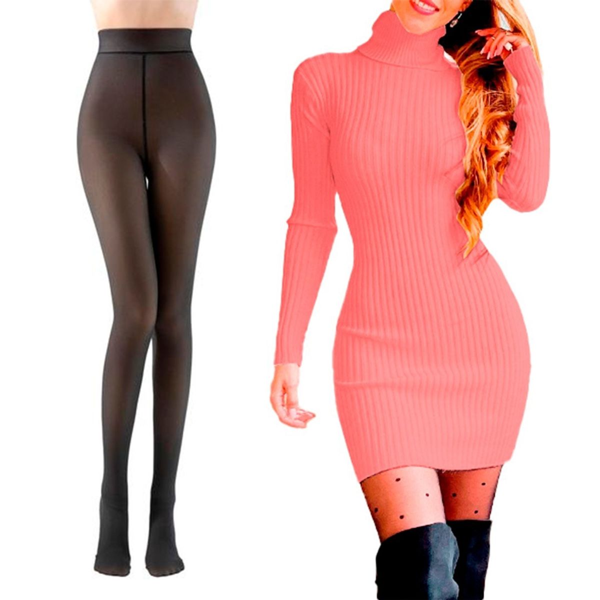 GENERICO - VESTIDOS TIPO BEATLES MAS CALZA PANTY EFECTO PIEL CON POLAR