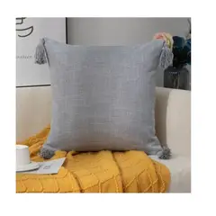 GENERICO - Pack 2 Fundas Para Cojin De Lino Con Pompones 45x45cm