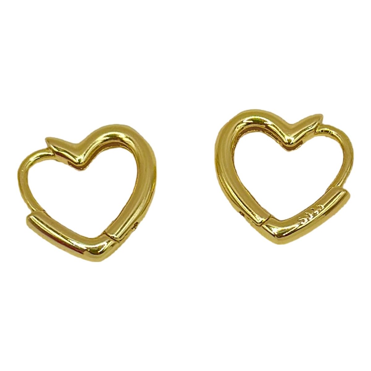 GENERICO - Aro Argolla Corazon Plano Juvenil Plata S925 Baño Oro Caja